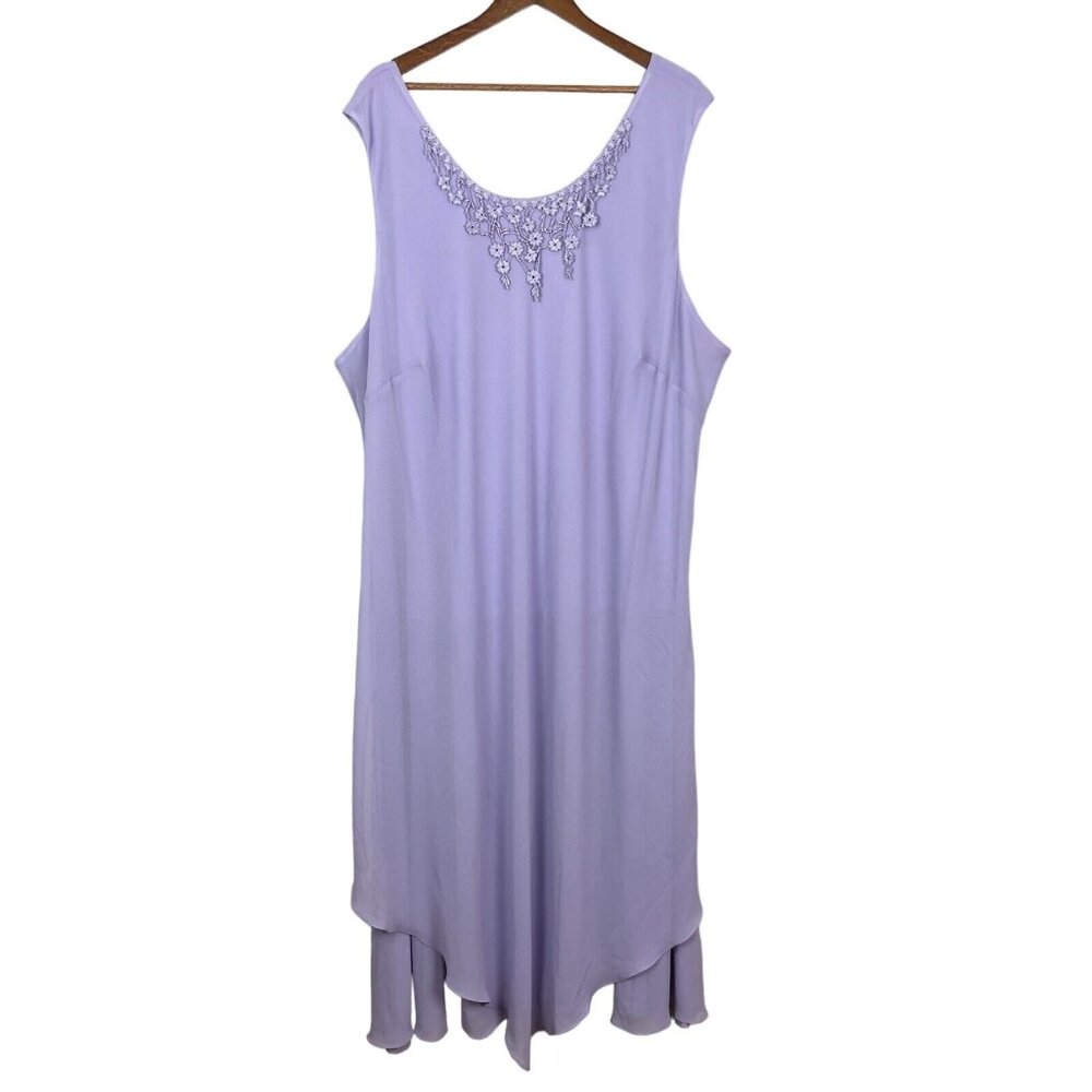 Roamans Maxi Dress Womens 34W Purple‎ Floral Embroidered Neck Sleeveless *Stains
